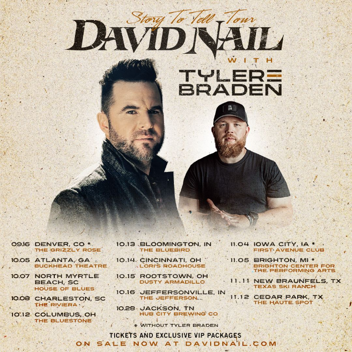 David Nail Announces Fall Story To Tell Tour featuring Tyler Braden