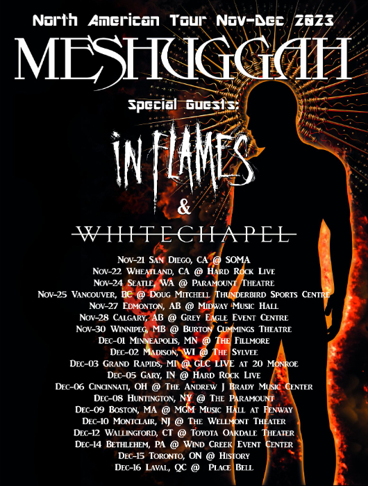 MESHUGGAH Announces US-Canada Fall Headlining Tour With Special Guests In Flames And Whitechapel