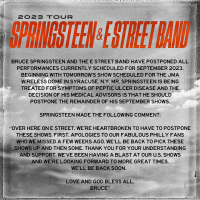 Bruce Springsteen and The E Street Band postpone all September 2023 performances