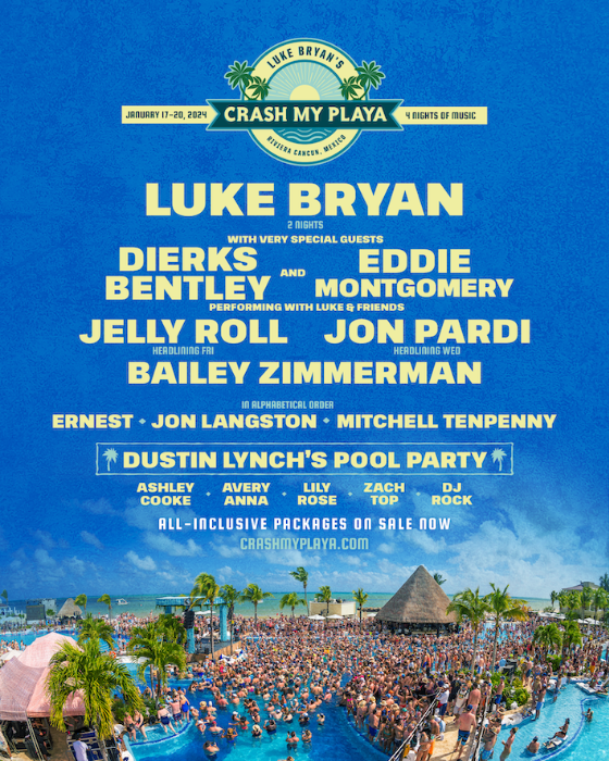 Luke Bryan Announces Final Talent Lineup for Crash My Playa Set for January 17–20, 2024