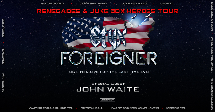 STYX and FOREIGNER, With Very Special Guest John Waite Announce “Renegades and Juke Box Heroes” Tour