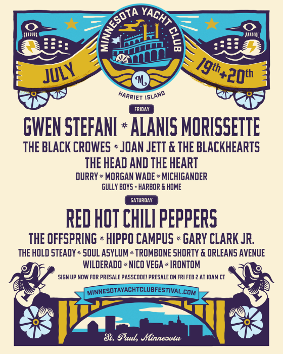 Red Hot Chili Peppers, Gwen Stefani, Alanis Morissette To Headline Inaugural Minnesota Yacht Club Festival