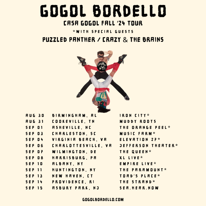 Gogol Bordello Announces Casa Gogol Fall U.S. Tour With Puzzled Panther And Crazy & The Brains