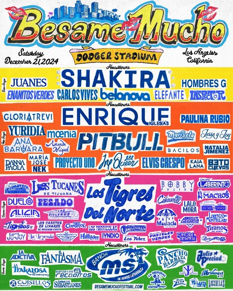 Besame Mucho Festival Announces 2024 Lineup Featuring Shakira, Enrique Iglesias, Los Tigres del Norte, Banda MS and Pitbull