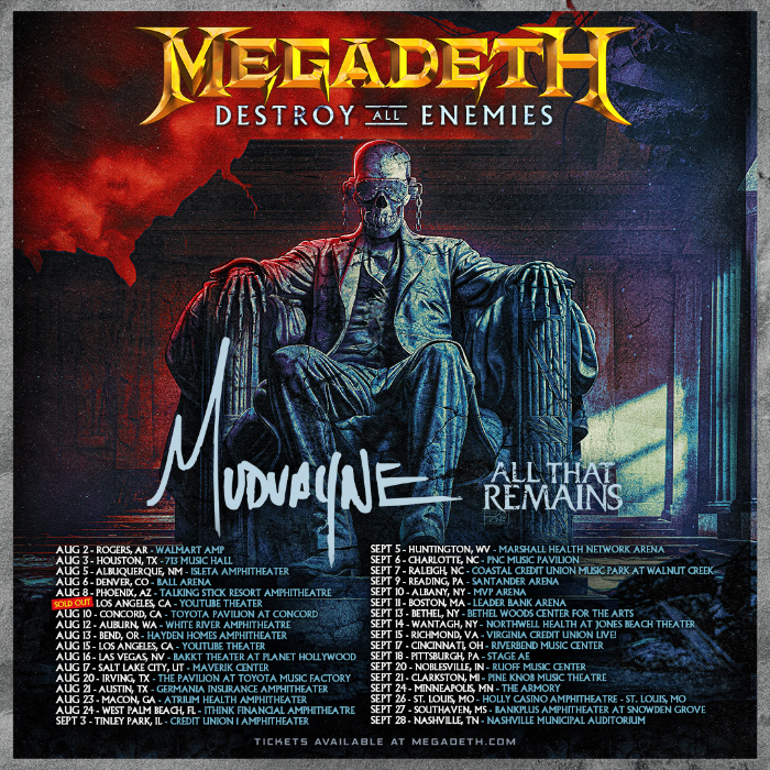 Megadeth Returns To North America For Headlining Summer Tour With Special Guests Mudvayne And All That Remains