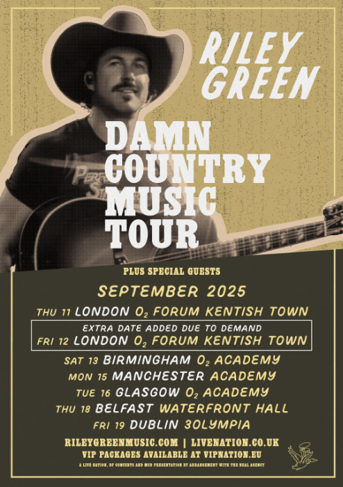 Country Sensation Riley Green Reveals UK - Ireland Dates for His ‘Damn Country Music Tour’