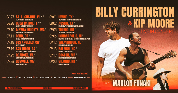 Billy Currington Announces 2025 Tour With Kip Moore