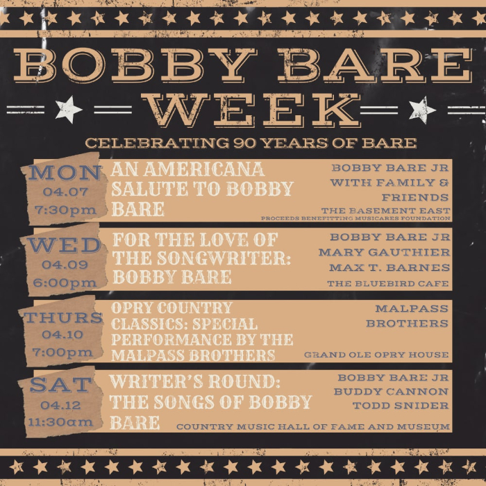 Bobby Bare Week Announced in Nashville to Celebrate Country Legend’s 90th Birthday on April 7